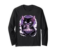 Sassy Black Cat Mangiare Ramen Halloween Style Noodle gatto Maglia a Manica