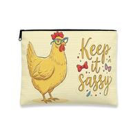 Sassy Chicken Makeup Bag, Vintage Fun Cosmetic Travel Pouch per le donne, Portable Canvas Zipper Organizer, Giallo, 7x9 Inch, Pollo Sassy