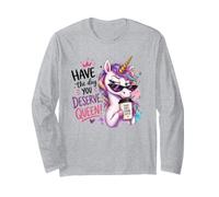 Sassy Unicorn Coffee Queen Empowerment Design Maglia a Manica