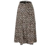 SASSYCLASSY Gonna Lunga Donna Estiva con Stampa Leopardata - Midi Gonna Leopardata Donna in Alta Vita - gonne Lunghe Eleganti Estate - Leopardato Donna di Raso Satin Elegante - Taglia M
