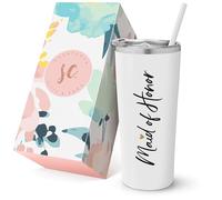 SassyCups,Tazza da viaggio in acciaio INOX con cannuccia, con isolamento sottovuoto, con scritta "Will You Be My Maid of Honor", per proposta di damigella d'onore, moh (623.7 g, bianco)