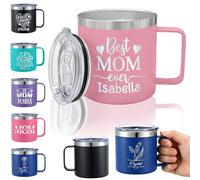 Sastridft Bicchiere da caffè isolato personalizzato, tazza da viaggio con coperchio e manico, tazza da viaggio in acciaio inossidabile 304 con incisione personalizzata per la festa della mamma