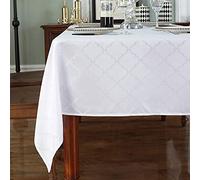 SASTYBALE Tovaglia bianca in poliestere jacquard floreale, resistente alle perdite, resistente alle pieghe, per cucina, sala da pranzo, feste, tavolo (rettangolare/oblunga, 152,4 x 304,8 cm, 10-12