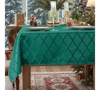 SASTYBALE Tovaglia natalizia in tessuto jacquard con fiori, a prova di perdite, polvere e pieghe, in poliestere, per Natale e vacanze invernali (rettangolare/oblunga, 152 x 259 cm (8-10 posti), verde)