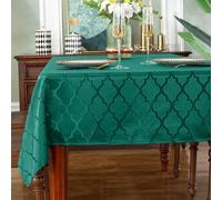 SASTYBALE Tovaglia natalizia rettangolare, in tessuto jacquard, resistente alle fuoriuscite e alle pieghe, con motivi floreali, per sala da pranzo e decorazione per le vacanze (colore verde, 152 x 305