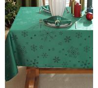 SASTYBALE Tovaglia natalizia verde rettangolare, 152 x 213 cm, a prova di perdite, senza pieghe, con fiocco di neve verde, in tessuto jacquard, per Natale, inverno, vacanze, Capodanno