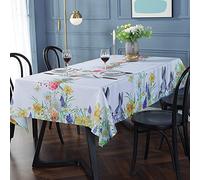 SASTYBALE Tovaglia pasquale senza pieghe e antimacchia, rettangolare, in tessuto, con fiori primaverili, tovaglia per sala da pranzo, decorazione per tavolo da festa (rettangolare/oblunga, 132 x 177,8