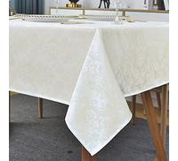 SASTYBALE Tovaglia rettangolare, 152 x 305 cm, beige crema damascato, design jacquard, a prova di perdite, resistente alle pieghe, impermeabile, in morbido poliestere, per feste in cucina (avorio)