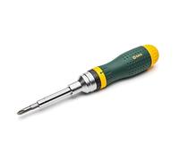 SATA ST09350 - Set di cacciaviti a cricchetto multiuso 19 in 1 con 8 punte bifacciali e manico resistente all'olio verde e giallo