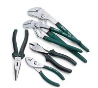 SATA ST70001U - Set di 5 pinze con pinze per linguaggio e scanalatura da 10 pollici e 12 pollici, pinze a naso lungo 20 cm, pinze diagonali da 7 pollici e pinze a snodo da 15 cm, colore verde