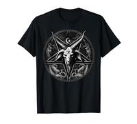 Satanic 666 Devil Occult su bianco e nero Pentagram Goat Maglietta