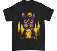 Satanic Cat Evil Feline Devil Worship Voodoo Mens T-Shirt 100% Cotone, Nero , L