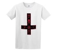 Satanic Cross Aleister Pentagram Religion 666 Devil Crowley Satanism Mens Short Sleeve White 3XL