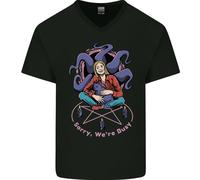 Satanico Gatto Mum Magia Nera Strega Halloween da Uomo Scollo A V Cotone T-Shirt