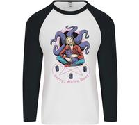 Satanico Gatto Mum Magia Nera Strega Halloween Uomo L/S Baseball T-Shirt