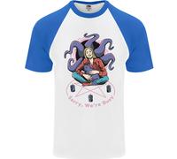 Satanico Gatto Mum Magia Nera Strega Halloween Uomo S/S Baseball T-Shirt