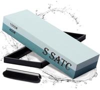 SATC Pietra per affilare i coltelli 2 in 1 con grana 400/1000, affilacoltelli a pietra bagnata, con supporto per pietra e angolo guidato