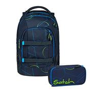 satch Set di 2 zaini per la scuola, con astuccio, Blue Tech, 45 x 30 x 22 cm, Moderno, ergonomico