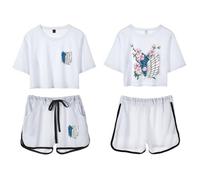Satdflie Anime Attack on Titan T-shirt + Shorts Set per le donne Crop Top 2Piece Outfits Stampe AOT Tute a manica corta, Crewneck Top Shorts in vita elastica, Style/12, XXL