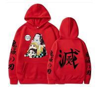Satdflie Anime Demon Slayer Stampato Cappuccio Uomini Donne Harajuku Pullover Loog Manica Felpa Unisex Casual Cappuccio Tops, Fan Natale, Colore / 3, M
