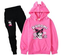Satdflie Anime Kuro-mi Tuta da Petite Donna Ragazze Completa Sportivo in 2 Pezzi Felpa con cappuccio e Pantaloni Jogging Tute da Ginnastica, Rosso rosa+nero, 6XS