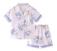 Satdflie Cinnamoroll Cartoon Pigiama Estivo Set Pigiama Due Pezzi con Pantaloni Corti e Maglietta Maniche Corte Camicia da Notte per Petite Donna Ragazza, Bianco/1 XS