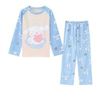 Satdflie Donna Bambini Cinnamoroll Pijama Set per Ragazze Piccole e Grandi, Cartone Animato Stampa Collo Rotondo Pullover Loungewear Sleepset, 2PC Maniche Lunghe e Pantaloni Set, Blu / 3, XS