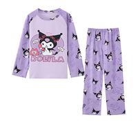 Satdflie Donna Bambini Kuromi Pijama Set per Piccole e Grandi Ragazze, Cartone Animato Stampa Collo Rotondo Pullover Loungewear Sleepset, 2PC Maniche Lunghe e Pantaloni Set, Viola, S