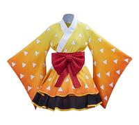 Satdflie Giapponese Anime Demon Slayer Cosplay Costume Kimono Outfits Uniforma Set per Donne Ragazze Halloween Party Abito da cameriera, Agatsuma Zenitsu, XXL