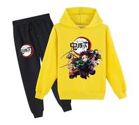 Satdflie Giapponese Anime Demon Slayer Lounge Wear Sets Maglia a maniche lunghe Pullover con pantaloni da maglia 2 pezzi Outfits Unisex Maglia a cappuccio Set completo, giallo, 3XS