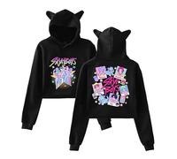 Satdflie K-Pop Demon Hunters Ragazze Felpa a Cappuccio per Le Donne Manga Cartone Animato Stampato Felpa Gatto Orecchio Maniche Lunghe Tagliato Fan di Natale, Nero/1, XXS