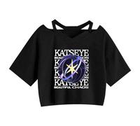 Satdflie KATSEYE T-Shirt Beautiful Chaos Tops Tagliati per Le Donne Taglio V-Neck Maniche Corte KPOP Gruppo Merch Sostegno Tee
