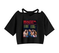 Satdflie KATSEYE T-Shirt Beautiful Chaos Tops Tagliati per Le Donne Taglio V-Neck Maniche Corte KPOP Gruppo Merch Sostegno Tee