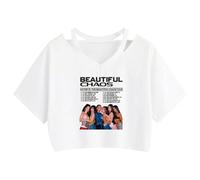 Satdflie KATSEYE T-Shirt Beautiful Chaos Tops Tagliati per Le Donne Taglio V-Neck Maniche Corte KPOP Gruppo Merch Sostegno Tee
