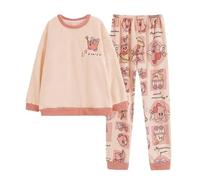Satdflie Kirby Cartoon Pigiama Invernale in Pile Pigiama Due Pezzi Maglia Manica Lunga e Pantalone Lungo Flanella Camicia da Notte per Petite Donna Ragazza, Rosa, L