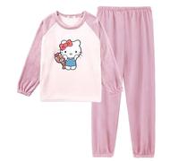 Satdflie Kitty Cat Pigiama Pile Invernale Pigiama Due Pezzi Maglia Manica Lunga e Pantalone Lungo Flanella Camicia da Notte per Petite Donna Ragazza, Rosa/1, M