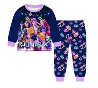 Satdflie KPOP Cacciatori Demoni Pigiama Set per Le Donne, 2pc Maniche Lunghe e Pantaloni Set, Rumi Mira Zoe Musica Festa Abiti da Letto, Fan di Natale, Blu Marino, 140 Dimensioni
