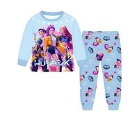 Satdflie KPOP Cacciatori di Demoni Pigiama Set Donne, 2pc Maniche Lunghe e Pantaloni Set, Rumi Mira Zoe Musica Festa Abiti da Letto, Fan di Natale, Blu Chiaro, Dimensione 120