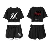 Satdflie Kpop Stray Bambini T-shirt + Shorts Set Donna 2 pezzi Outfits a maniche corte, Merch Hyunjin Felix Leeknow Bangchan Changbin Seungmin I.N Han Active Tracksuit, Style/10, L