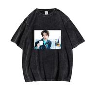 Satdflie SKZ T-Shirt per Le Donne Uomini Stray Kids Run IT Fan Supporto Concerto Magliette, Bangchan Jisung Felix Hyunjin I.N Changbin Seungmin Lavato Retro Estate a Maniche Corte, Nero/1, L