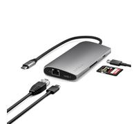 SATECHI 8 in 1 Hub USB C V3 con HDMI 8K@30Hz o 4K@120Hz, Ricarica PD 100W, Ethernet, 4x Porte USB-C 10Gbps e Lettore Schede SD UHS-II per MacBook Air & Pro, PC, Portatile - Grigio