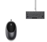 Satechi C1 Mouse USB-C Cablato in Alluminio + Slim W1 Tastiera Retroilluminata USB-C, Bundle Tastiera e Mouse per MacBook, iMac, iPad e Windows - Grigio