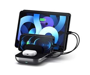 SATECHI Dock5 Stazione di Ricarica Multi 5 in 1 con Ricarica Wireless Qi 10W, 2x USB-C PD 20W, 2x USB-A 12W - per iPad Air/Pro/Neo, Tablet, iPhone 17 16 15 14 13 12, AirPods, Apple Watch