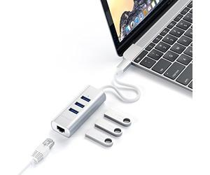 SATECHI Hub USB C 2 in 1, Ethernet, 3x USB-A 3.0, Argento | Fino a 5Gbps, adattatore multiporta in alluminio spazzolato per MacBook Air/Pro/Neo, laptop Windows, iPad, iPhone 18 e altro