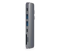 SATECHI Hub USB C 7 in 2 Pro, Doppio Connettore USB-C, 40Gbps, Grigio | 4K@60Hz, porta dati USB-C, 2x USB-A fino a 5Gbps, lettori SD/microSD UHS-I, alluminio spazzolato, per MacBook Air/Pro