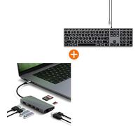 SATECHI Hub USB-C 8 in 1 V2 con HDMI 4K e Power Delivery 115W e Tastiera Slim W3 Retroilluminata USB-C per Postazione di Lavoro Completa Bundle