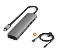SATECHI Hub USB C Slim Plus 7 in 1 con HDMI 4K e Power Delivery e Cavo USB C ad Angolo Retto 240W per Espansione delle Connessioni e Organizzazione della Postazione di Lavoro Bundle
