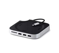 SATECHI Mac Mini M4 Hub & Stand con custodia SSD NVMe,Dock con 2 USB A 10 Gbps, porta dati USB A, lettore di schede SD per MacMiniM4/Pro - Argento