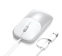 Satechi Mouse con Cavo Slim LX, Clic Silenziosi, Connettività 2 in 1 USB-C e USB-A, in Alluminio con Rotella Metallica per Mac, Windows, iPad e ChromeOS - Argento