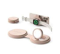 SATECHI OntheGo™ 2 in 1 Caricabatterie Wireless portatile Qi 2 in 1 con ricarica rapida da 15 W per iPhone 17-12 e 5 W per Apple Watch, Stazione di ricarica magnetica da viaggio - Desert Rose